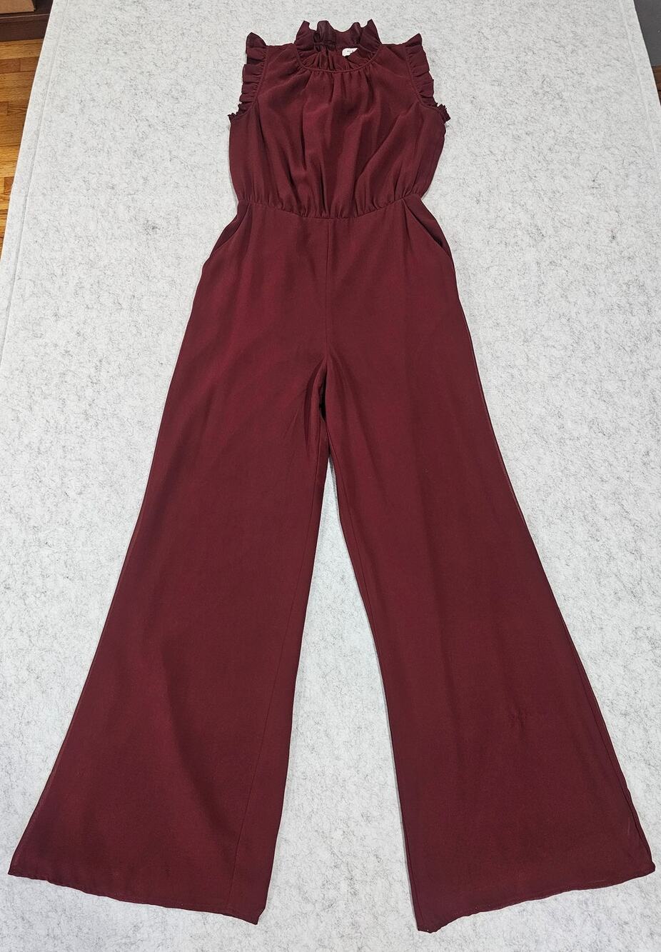 Ali & Jay "It's You Girl" Sleeveless Ruffle Mock Neck Wide Leg Jumpsuit, Sz S